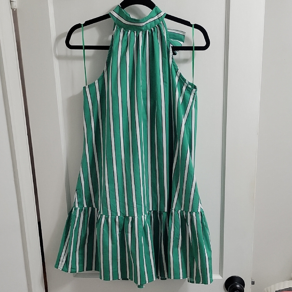 Rachel Zoe Green and White Striped Kids Dress